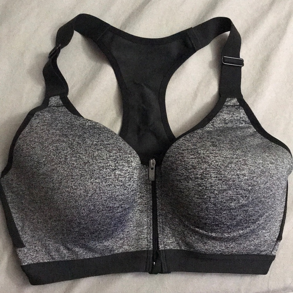 VSX grey front zip sports bra